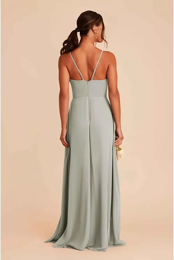 Chiffon Bridesmaid Dresses Spaghetti Straps Formal Dresses for Women with Cascade Ruffle