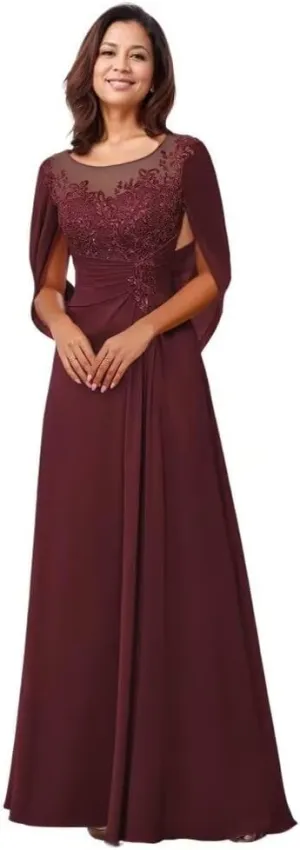 Chiffon Mother of The Bride Dresses with Cape Lace Evening Dress for Women Mermaid Formal Gown