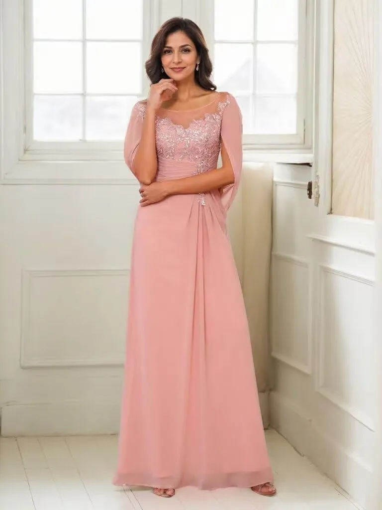 Chiffon Mother of The Bride Dresses with Cape Lace Evening Dress for Women Mermaid Formal Gown