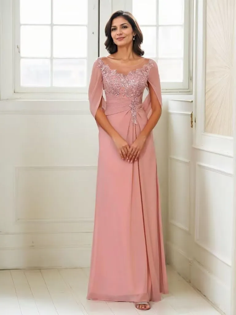 Chiffon Mother of The Bride Dresses with Cape Lace Evening Dress for Women Mermaid Formal Gown