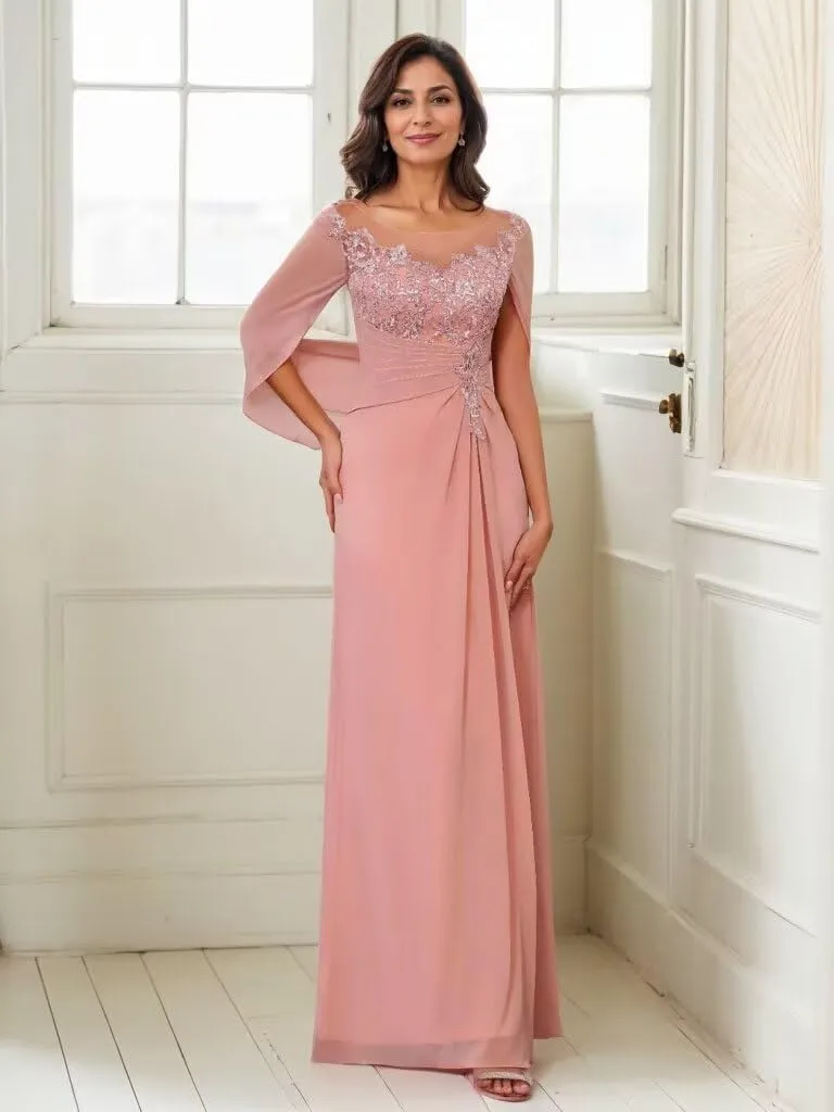 Chiffon Mother of The Bride Dresses with Cape Lace Evening Dress for Women Mermaid Formal Gown