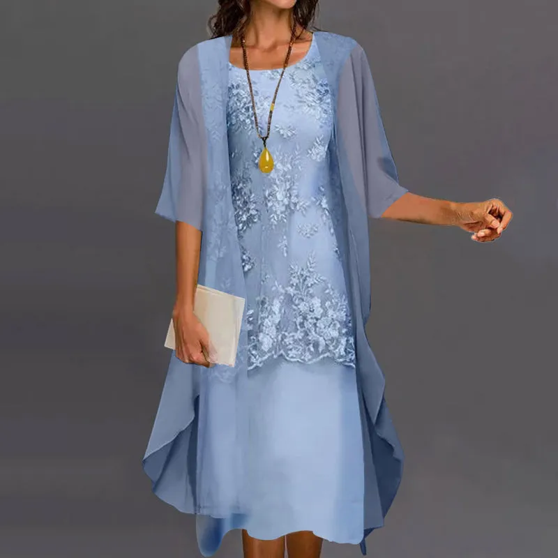 Chiffon Overlay Lace Dress | Elegant | Lightweight and Flowing