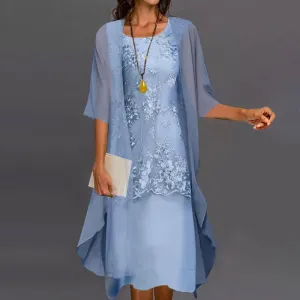 Chiffon Overlay Lace Dress | Elegant | Lightweight and Flowing