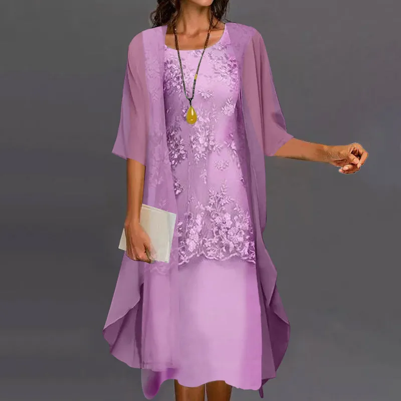 Chiffon Overlay Lace Dress | Elegant | Lightweight and Flowing