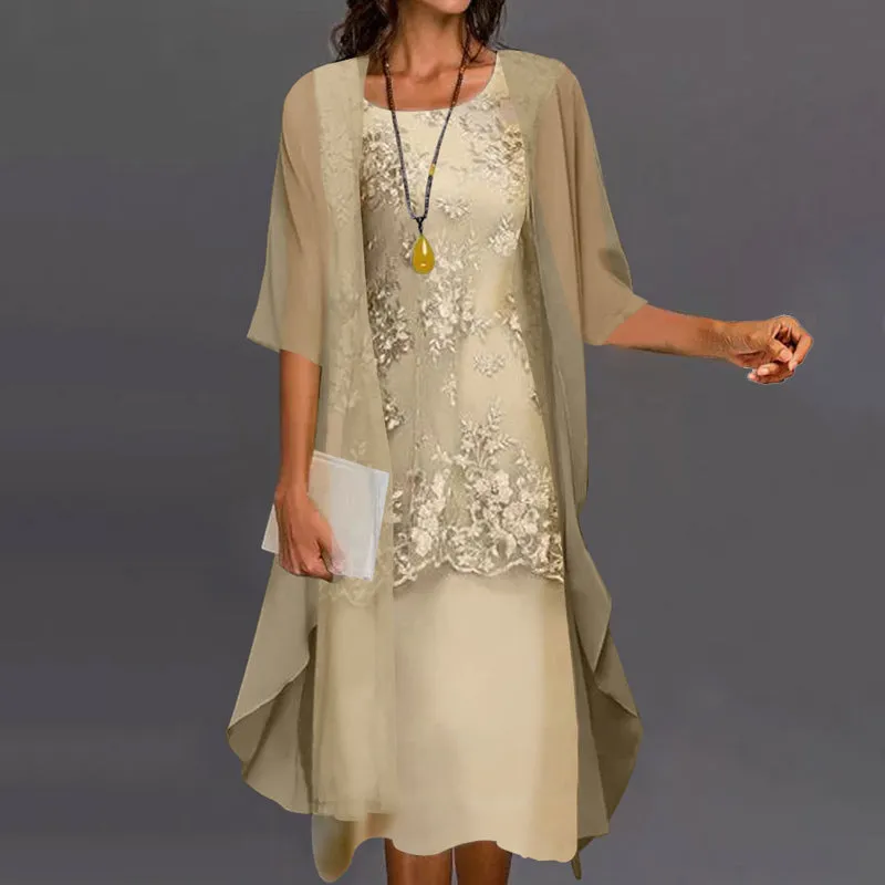 Chiffon Overlay Lace Dress | Elegant | Lightweight and Flowing