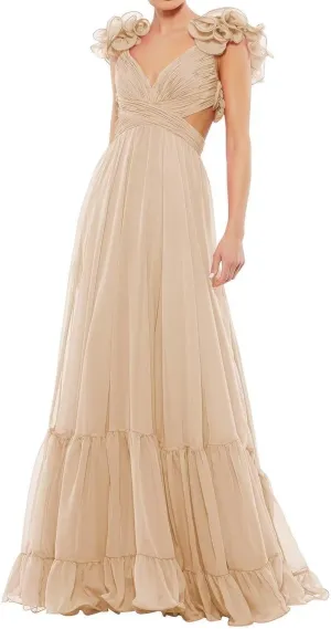 Chiffon Prom Dress for Women A Line Ruffle Bridesmaid Dresses Tiered Backless Formal Evening Gowns BU049