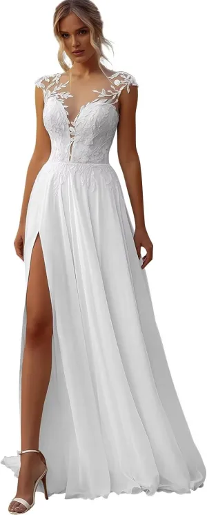 Chiffon Wedding Dresses for Bride 2025 Lace Applique Plus Size Sleeveless A-Line Long Bridal Gowns with Slit