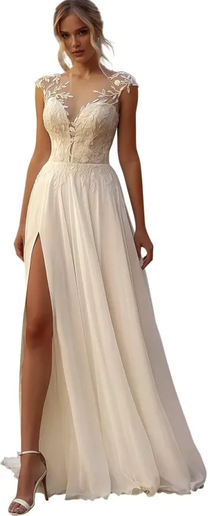 Chiffon Wedding Dresses for Bride 2025 Lace Applique Plus Size Sleeveless A-Line Long Bridal Gowns with Slit