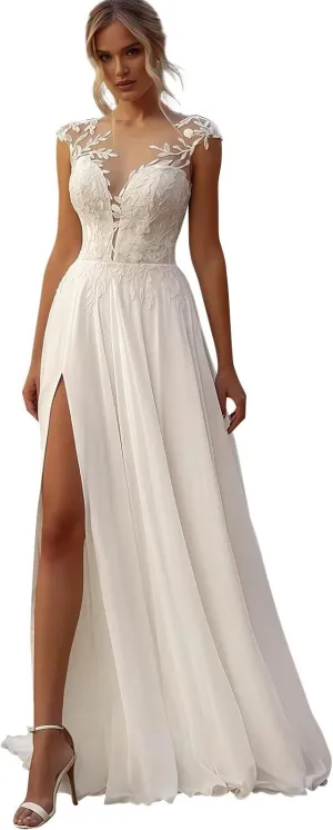 Chiffon Wedding Dresses for Bride 2025 Lace Applique Plus Size Sleeveless A-Line Long Bridal Gowns with Slit