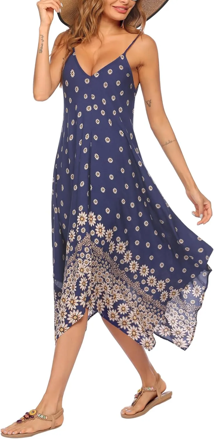 Chigant Women's 2025 Summer Dress Casual Boho Sundress Spaghetti Strap Swimwear Cover Up Beach Flowy Midi Vacation Dresses
