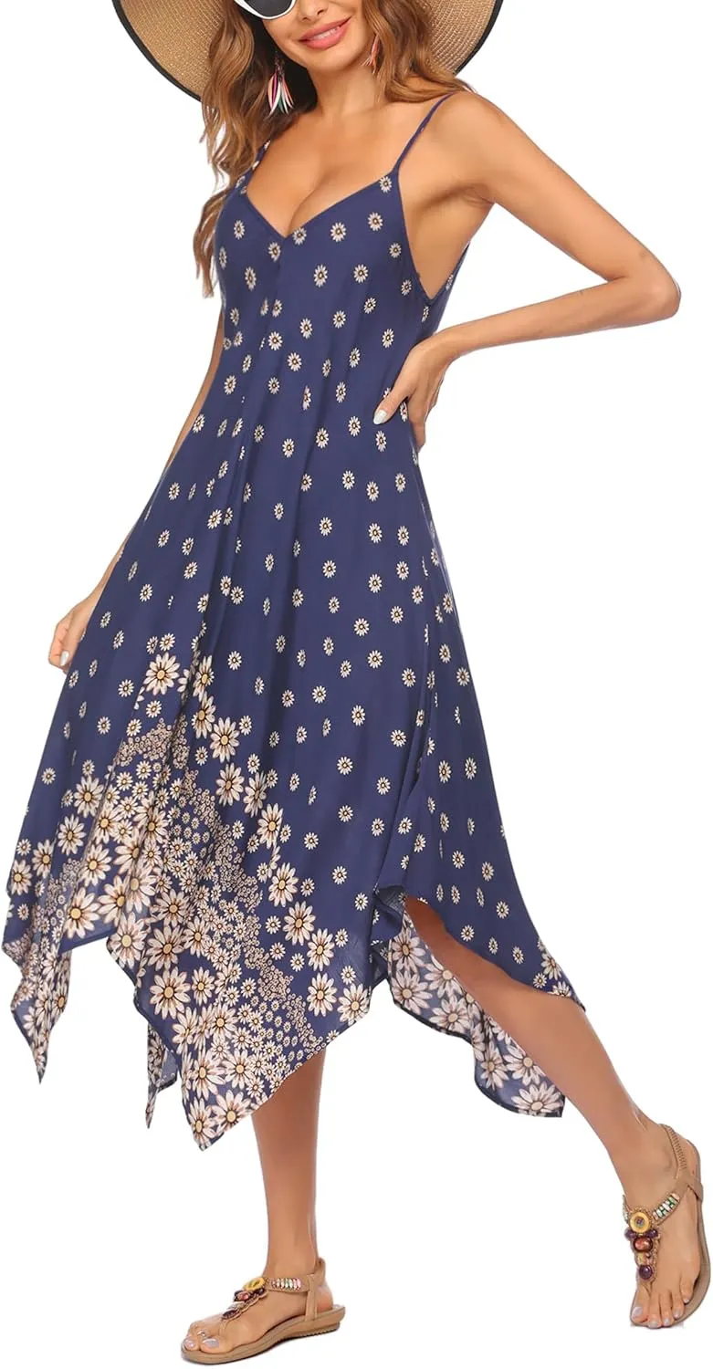 Chigant Women's 2025 Summer Dress Casual Boho Sundress Spaghetti Strap Swimwear Cover Up Beach Flowy Midi Vacation Dresses