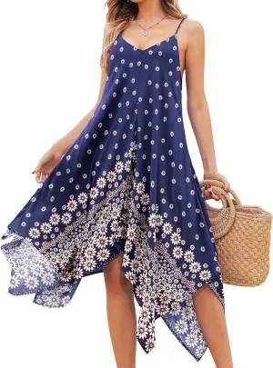 Chigant Women's 2025 Summer Dress Casual Boho Sundress Spaghetti Strap Swimwear Cover Up Beach Flowy Midi Vacation Dresses
