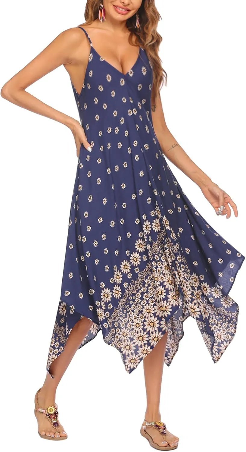 Chigant Women's 2025 Summer Dress Casual Boho Sundress Spaghetti Strap Swimwear Cover Up Beach Flowy Midi Vacation Dresses