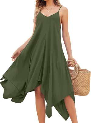 Chigant Women's 2025 Summer Dress Casual Boho Sundress Spaghetti Strap Swimwear Cover Up Beach Flowy Midi Vacation Dresses