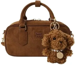 Chio2nd Suede Pillow Bag, Women's Small Crossbody Handbag with Teddy Charm, Brown