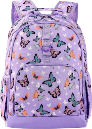 Choco Mocha Butterfly Backpack for Girls, Kids School Backpacks Girls Backpacks Ages 6-8, Kindergarten Bookbag Girl Elementary School Bag 17 Inch, Purple