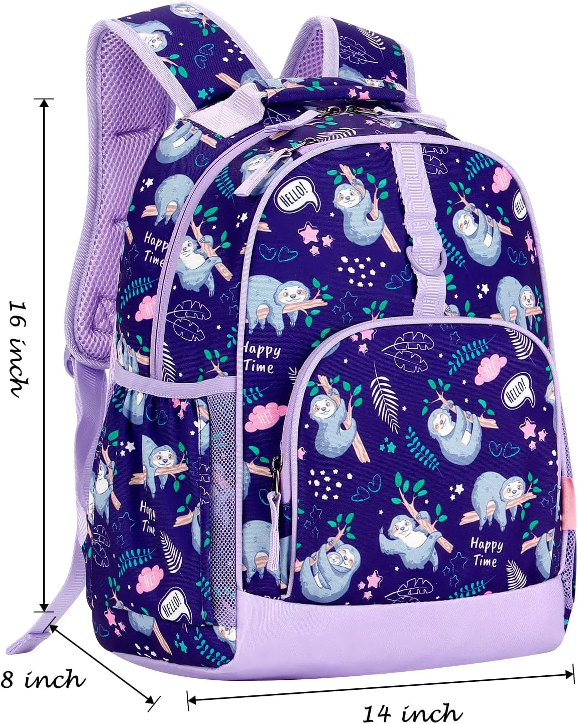 Choco Mocha Sloth Backpack for Girls, Kindergarten Backpack for Girls Ages 4-6, Kids Preschool Bookbag Girl 15 inch, Purple