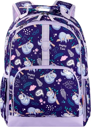 Choco Mocha Sloth Backpack for Girls, Kindergarten Backpack for Girls Ages 4-6, Kids Preschool Bookbag Girl 15 inch, Purple