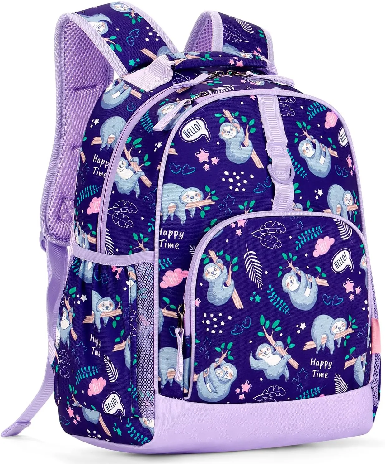 Choco Mocha Sloth Backpack for Girls, Kindergarten Backpack for Girls Ages 4-6, Kids Preschool Bookbag Girl 15 inch, Purple