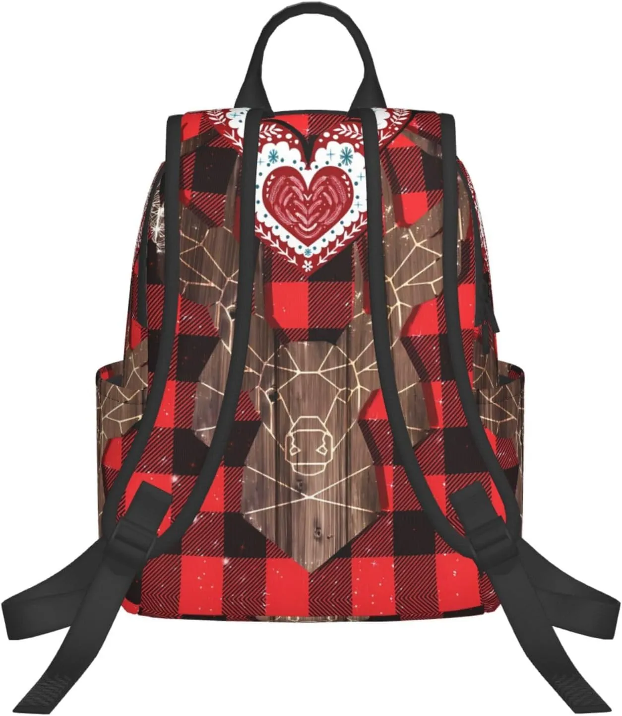 Christmas Buffalo Plaid Wood Deer Casual Backpacks Large Capacity Laptop Backpack Sports Rucksack Travel Daypack Adjustable Shoulder Strap Work Bag for Outdoor Camping
