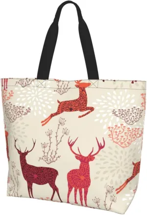 Christmas elk print Shoulder Handbag, Women Tote Purse, Large Capacity Shopping Bag, Top Handle Bag