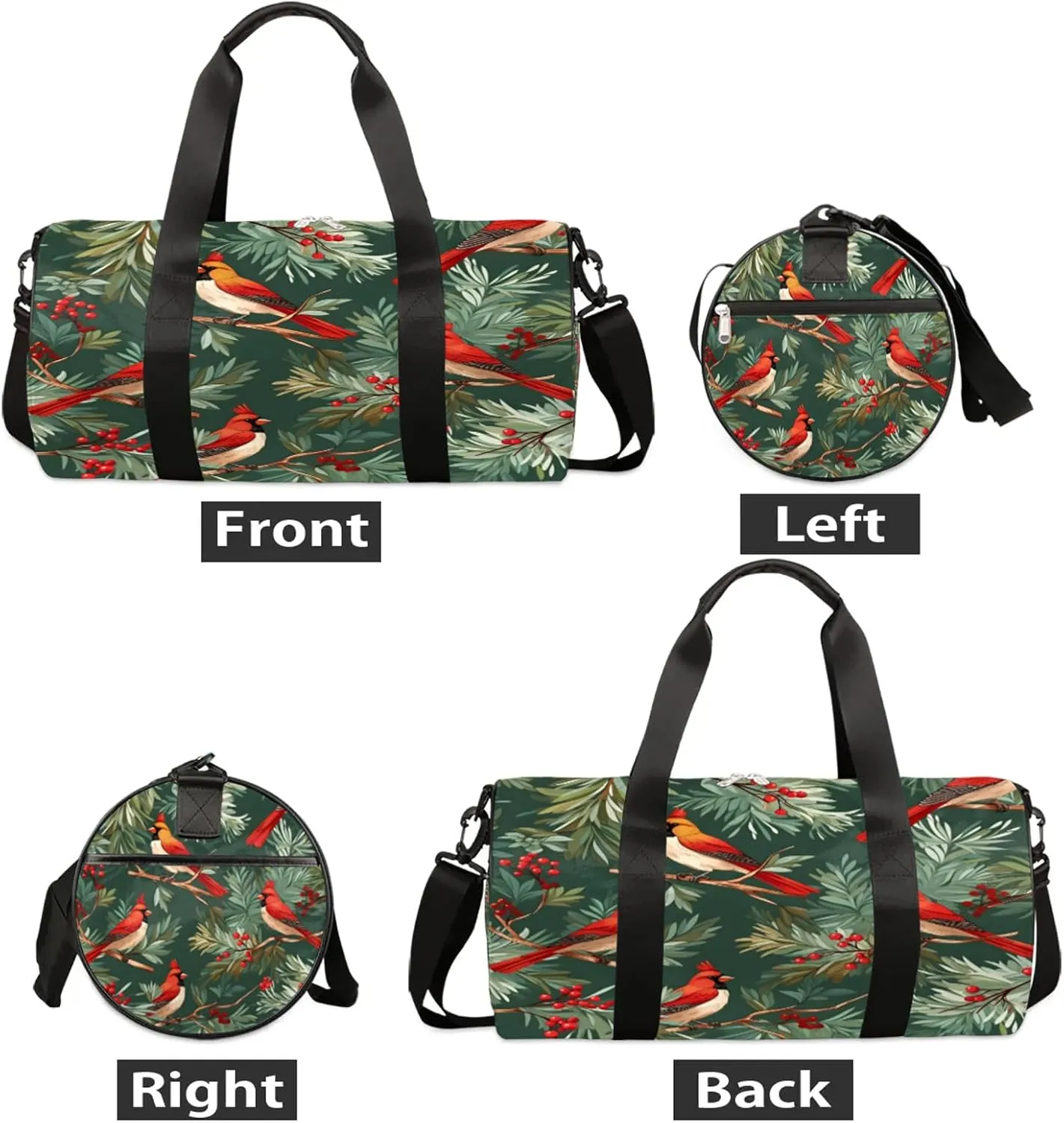 Christmas Red Bird Xmas Pine Tree Sports Gym Bag for Men Women Lightweight Travel Duffle Bag with Shoulder Strap Waterproof Carry On Weekender Overnight Bag for Travel Sports Gym