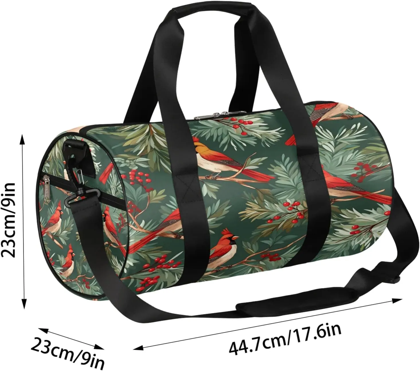 Christmas Red Bird Xmas Pine Tree Sports Gym Bag for Men Women Lightweight Travel Duffle Bag with Shoulder Strap Waterproof Carry On Weekender Overnight Bag for Travel Sports Gym