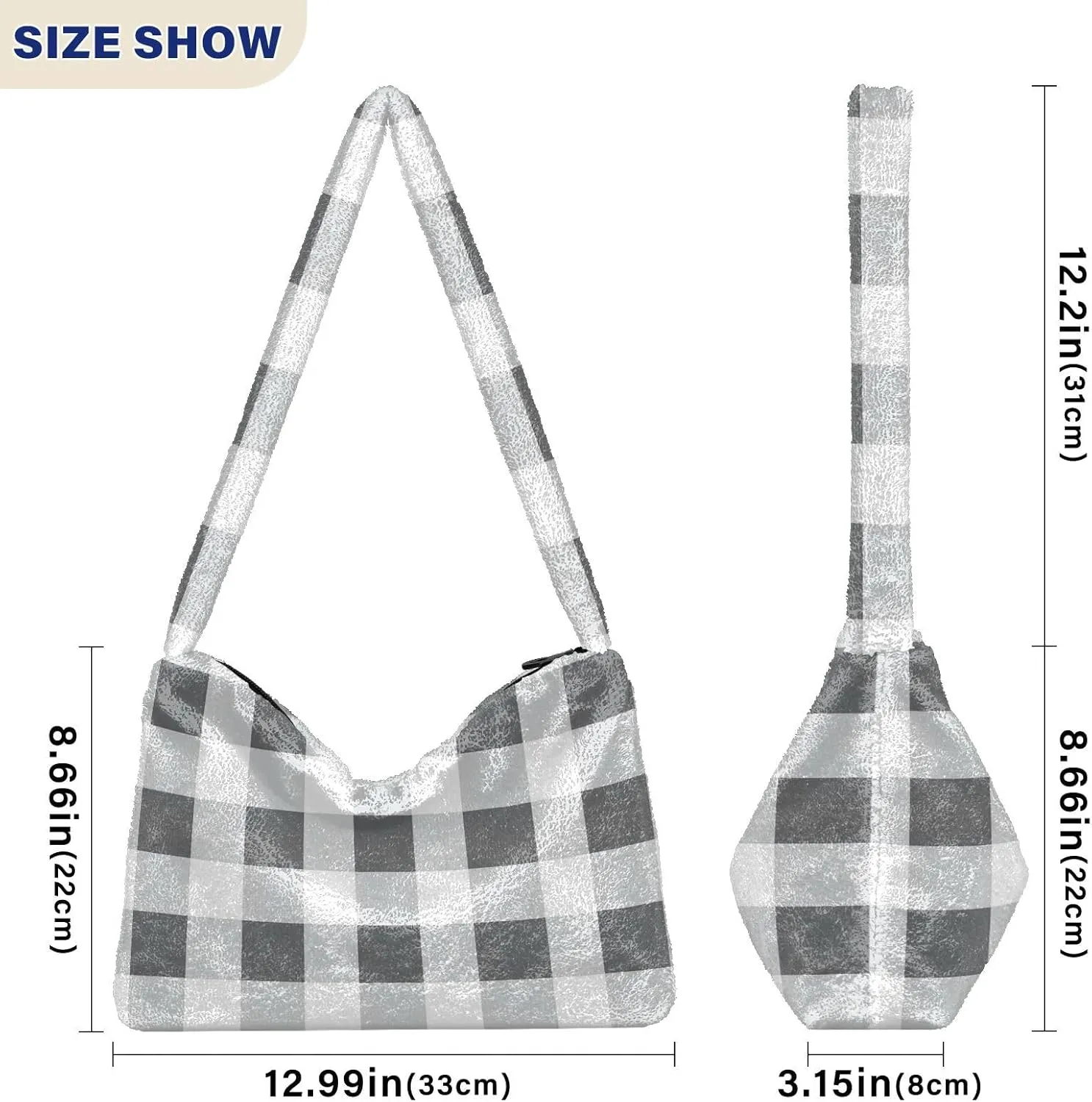 Christmas Symbols Plush Bag, Shoulder Bags with Zipper, Shoulder Bag for Woman