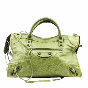 CITY CLASSIC STUDS BAG MEDIUM LEATHER GREEN ANTIQUE BRASS HARDWARE