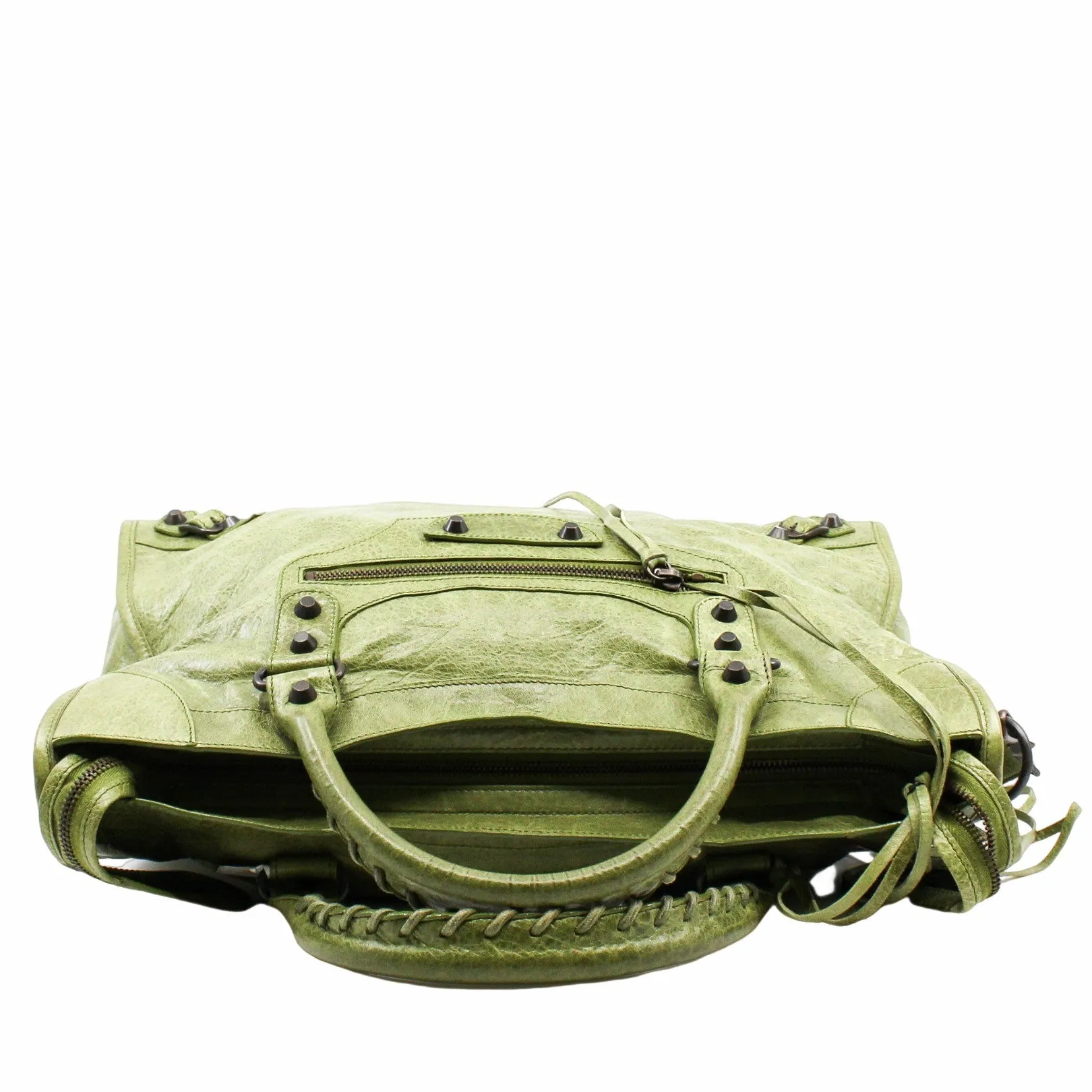 CITY CLASSIC STUDS BAG MEDIUM LEATHER GREEN ANTIQUE BRASS HARDWARE