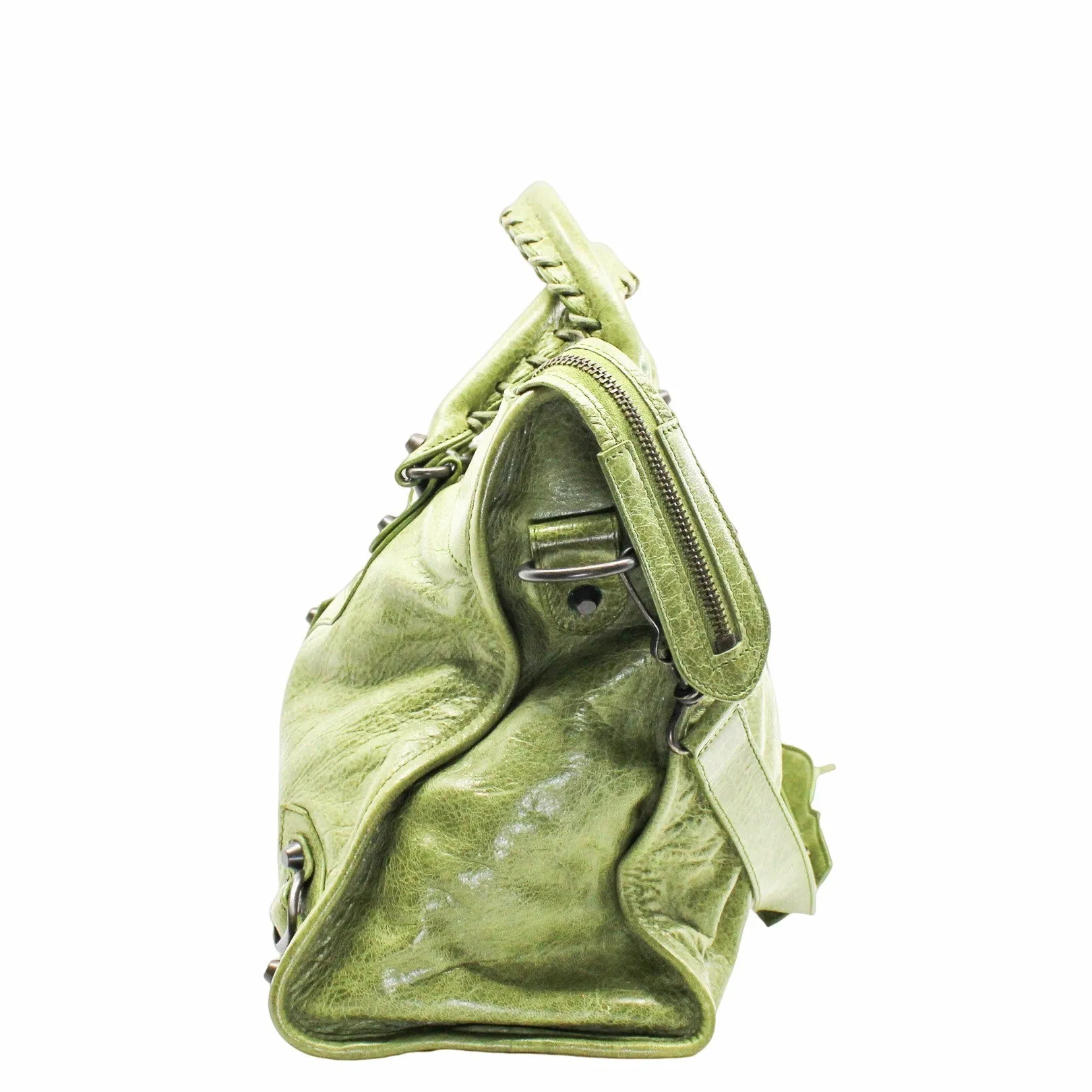 CITY CLASSIC STUDS BAG MEDIUM LEATHER GREEN ANTIQUE BRASS HARDWARE