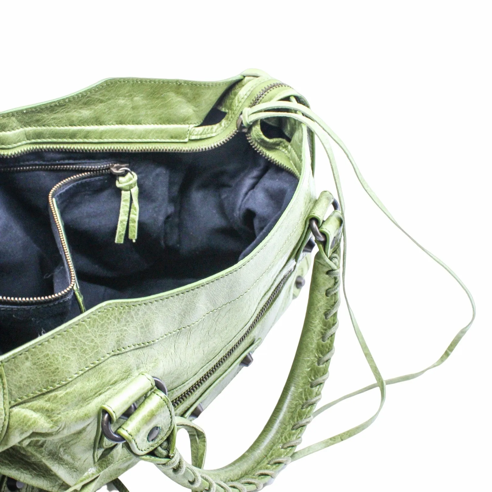 CITY CLASSIC STUDS BAG MEDIUM LEATHER GREEN ANTIQUE BRASS HARDWARE