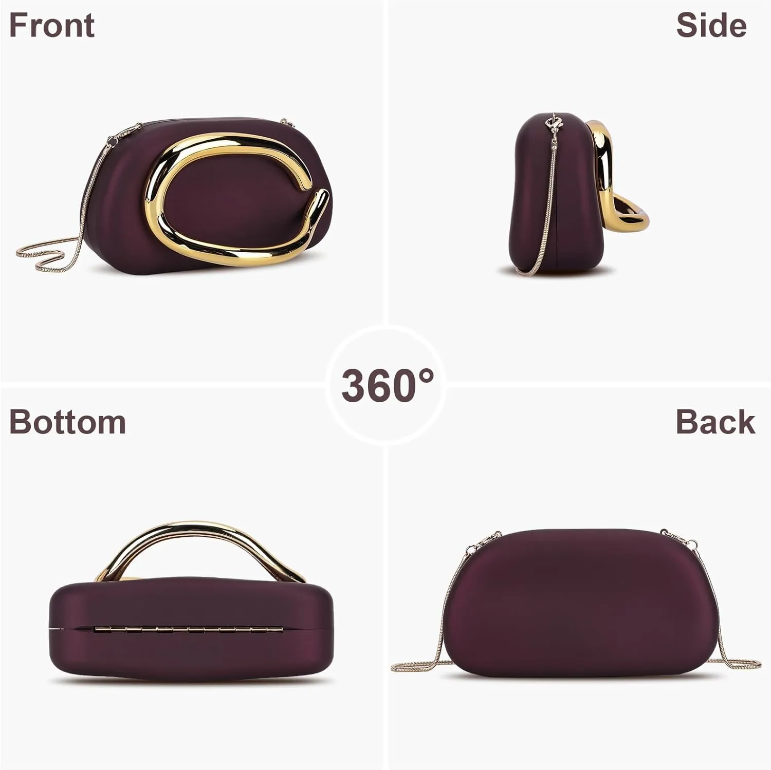 Clutch Purse for Women Gold Metal Closure Burgundy Red Clutch Evening Bag Chain Crossbody Purse