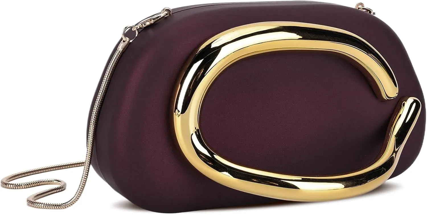Clutch Purse for Women Gold Metal Closure Burgundy Red Clutch Evening Bag Chain Crossbody Purse