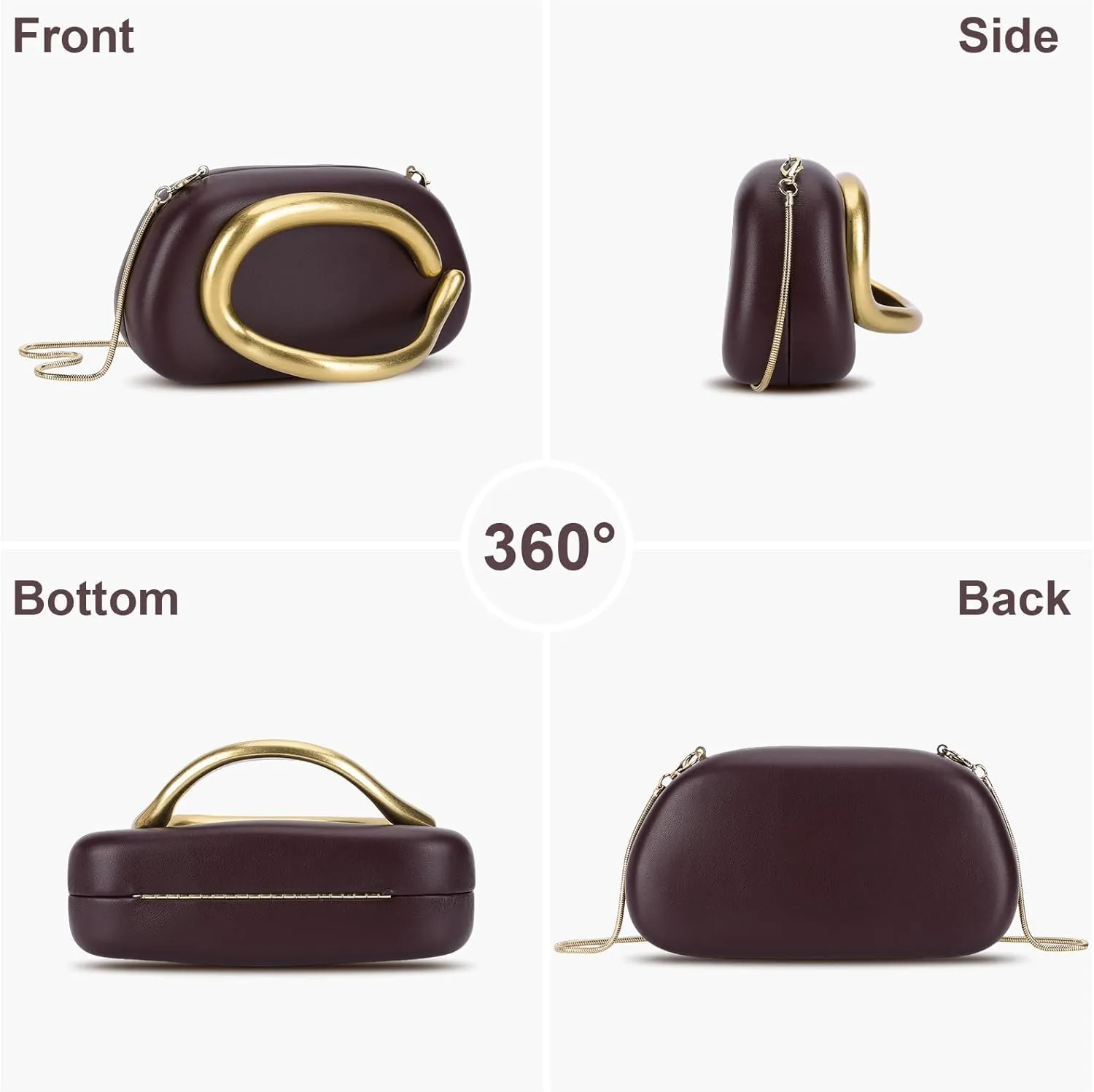 Clutch Purse for Women Gold Metal Closure Burgundy Red Clutch Evening Bag Chain Crossbody Purse