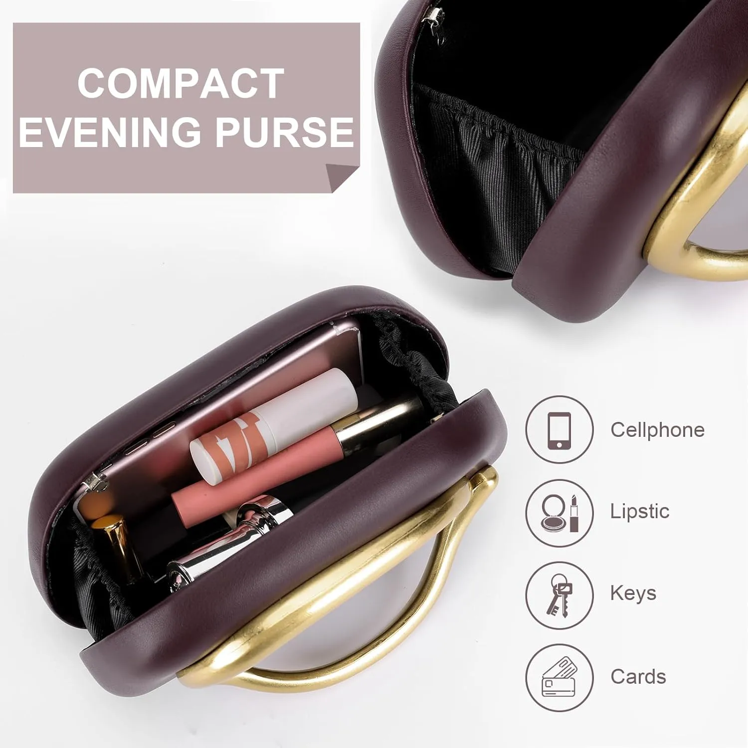 Clutch Purse for Women Gold Metal Closure Burgundy Red Clutch Evening Bag Chain Crossbody Purse