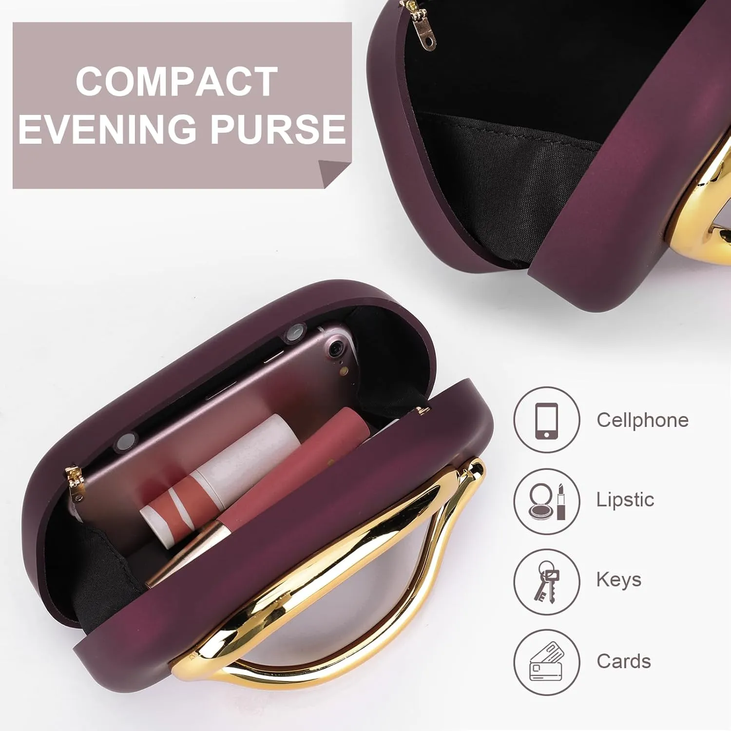 Clutch Purse for Women Gold Metal Closure Burgundy Red Clutch Evening Bag Chain Crossbody Purse