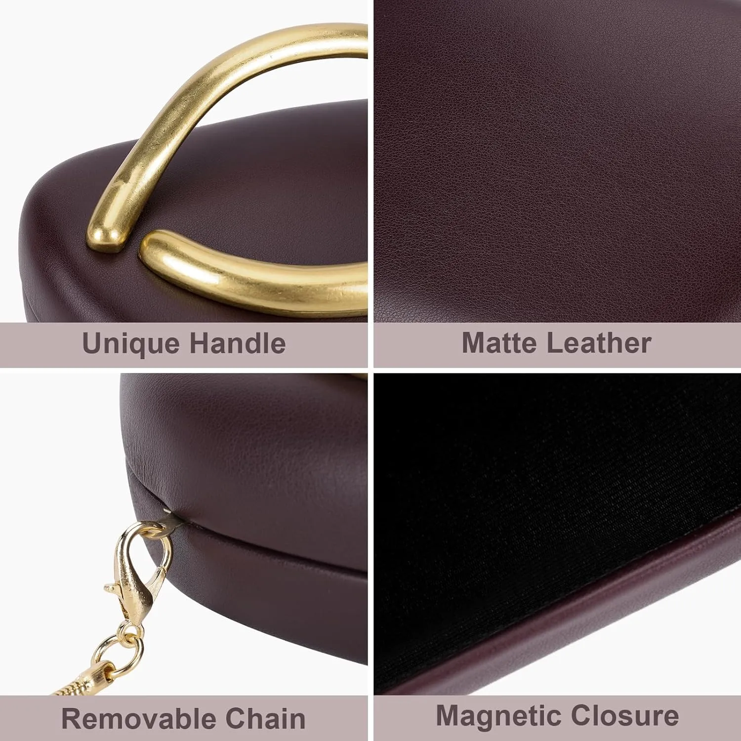 Clutch Purse for Women Gold Metal Closure Burgundy Red Clutch Evening Bag Chain Crossbody Purse