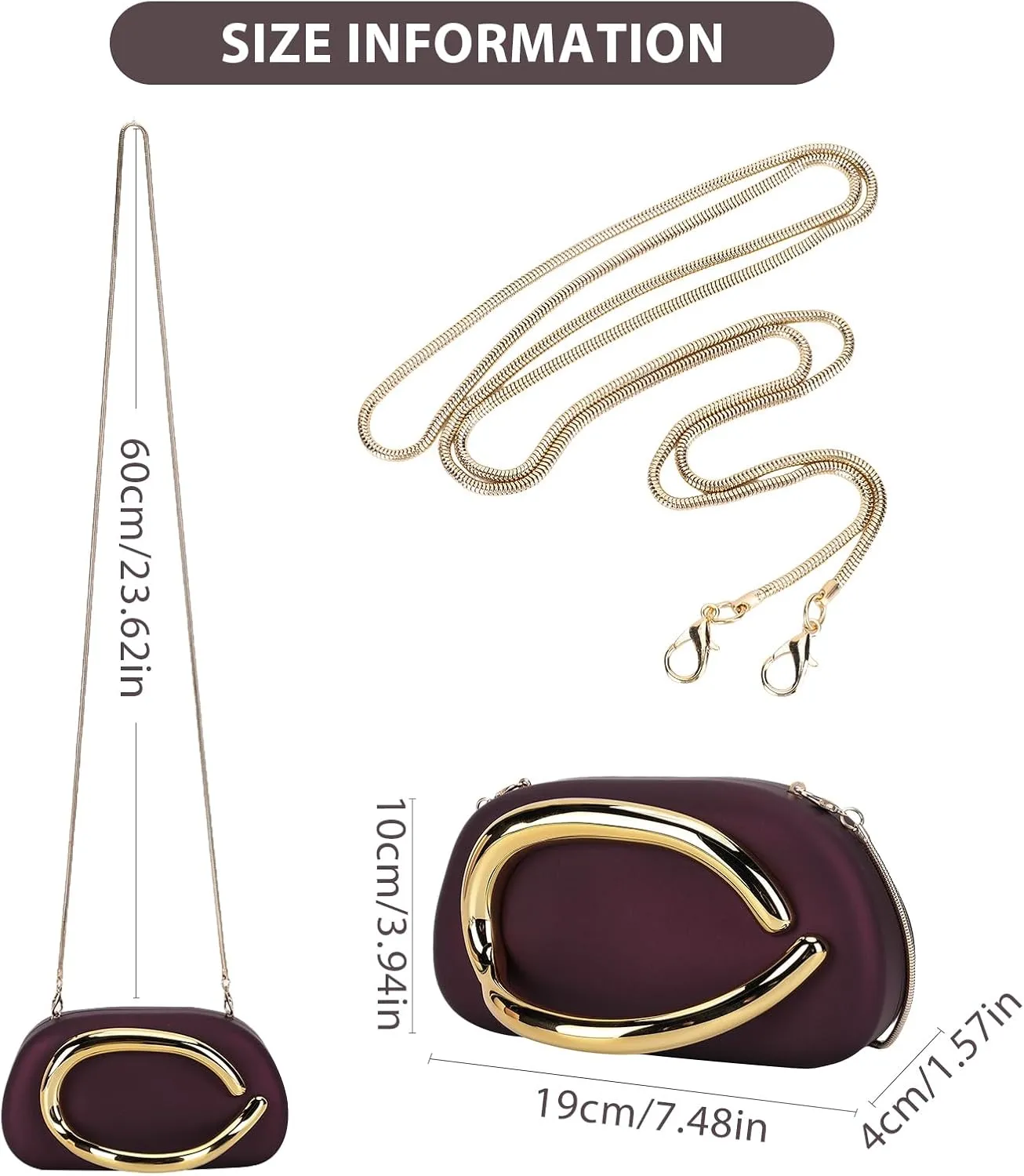 Clutch Purse for Women Gold Metal Closure Burgundy Red Clutch Evening Bag Chain Crossbody Purse