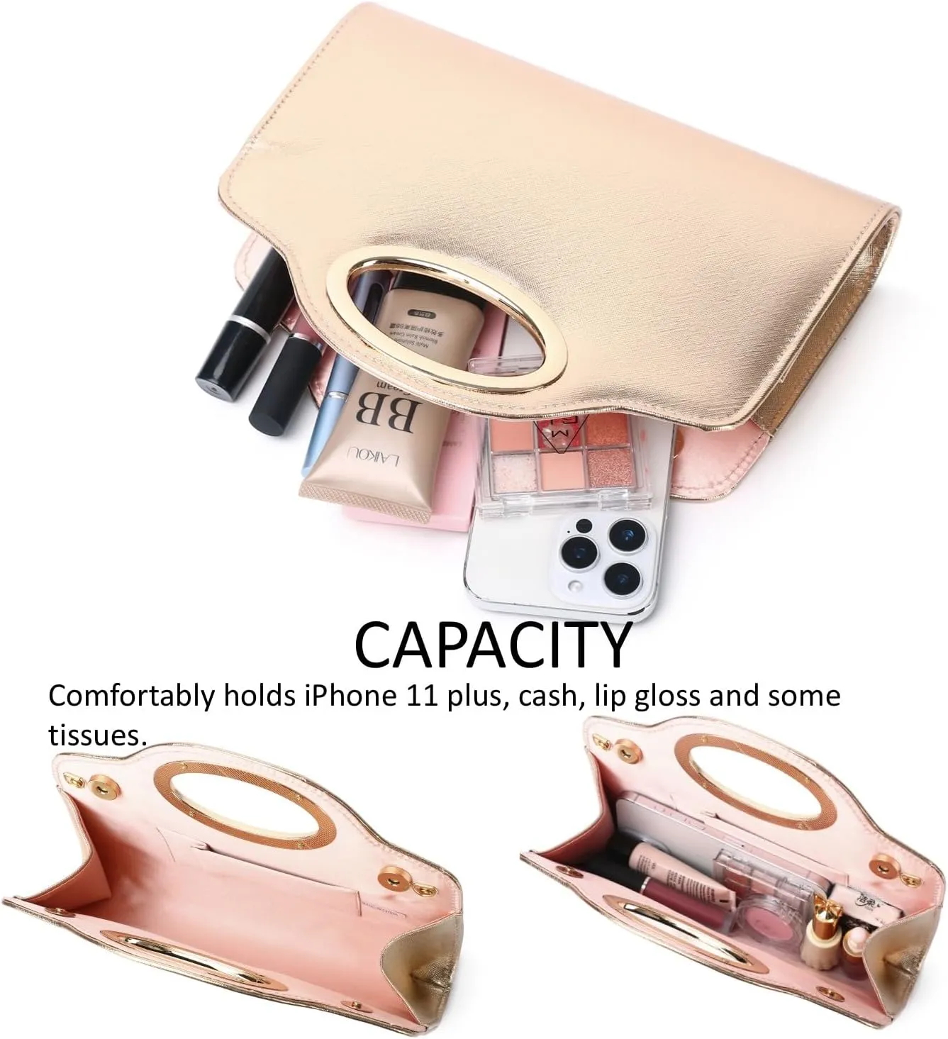 Clutch Purses for Women Cut Out Handle Clutch PU Leather/Straw Evening Bag for Wedding Party and Prom