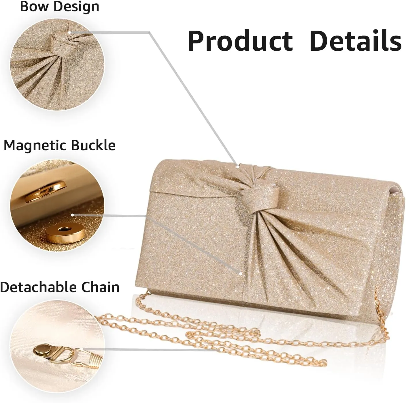 Clutch Purses for Women Evening Bag Wedding Handbags with Chain, Women's Small Clutch Cocktail Bag for Party Prom