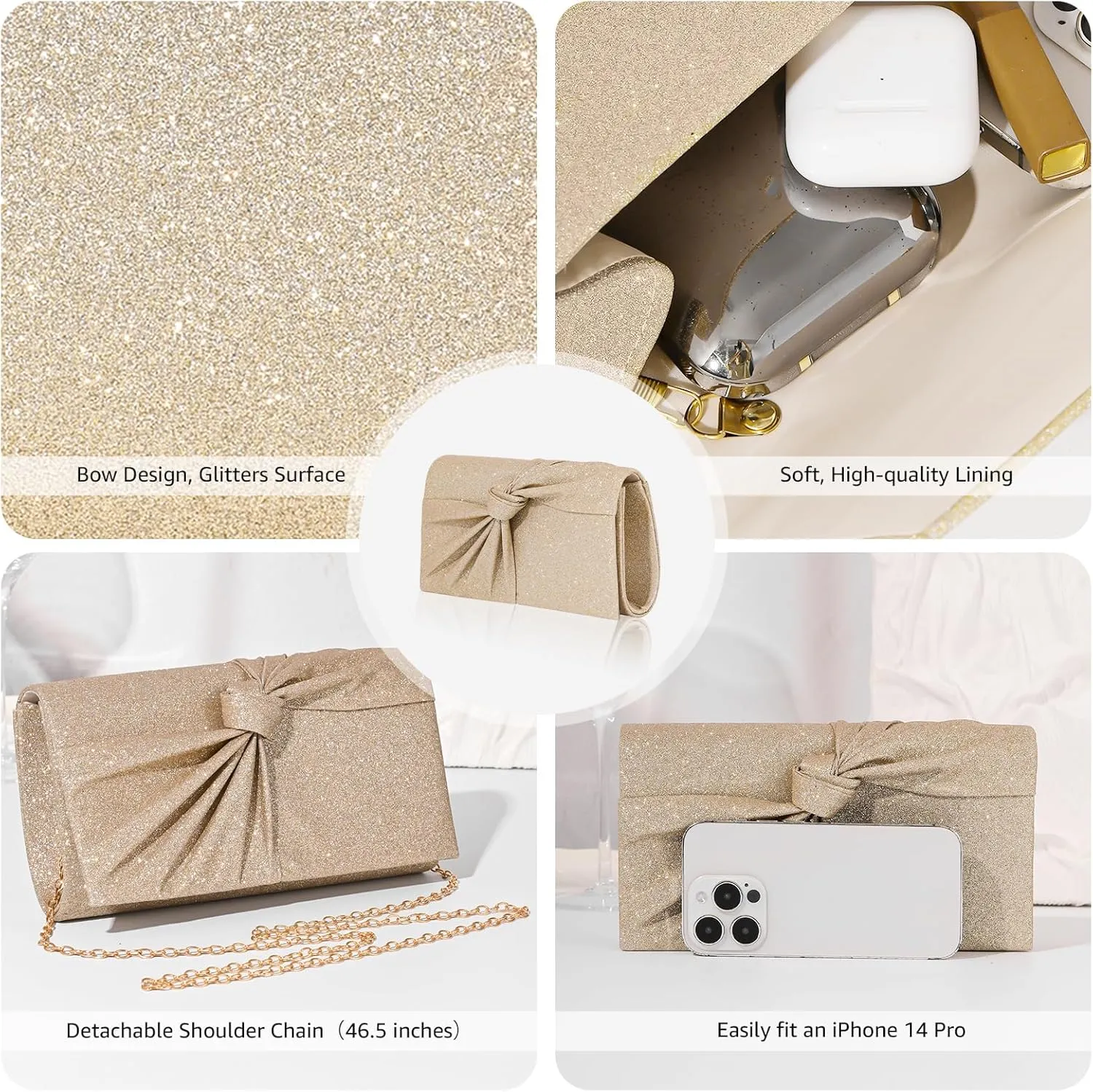 Clutch Purses for Women Evening Bag Wedding Handbags with Chain, Women's Small Clutch Cocktail Bag for Party Prom