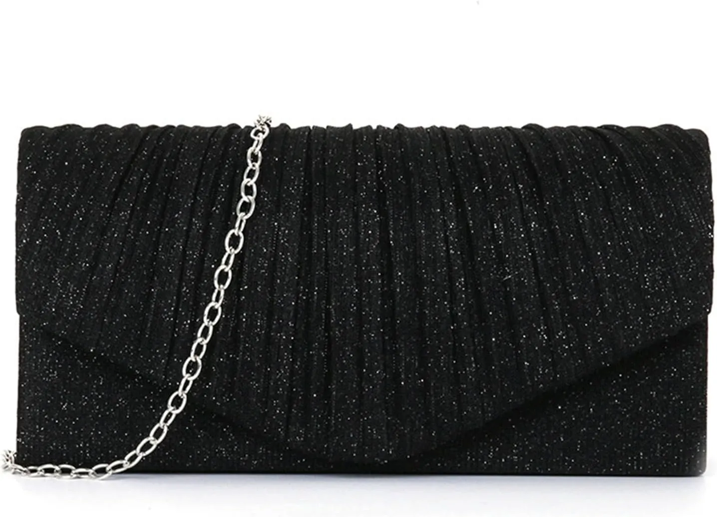 Clutch Purses for Women, Glitter Evening Bag with Chain Strap, Formal Pleated Design for Wedding, Cocktail, Party
