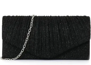 Clutch Purses for Women, Glitter Evening Bag with Chain Strap, Formal Pleated Design for Wedding, Cocktail, Party