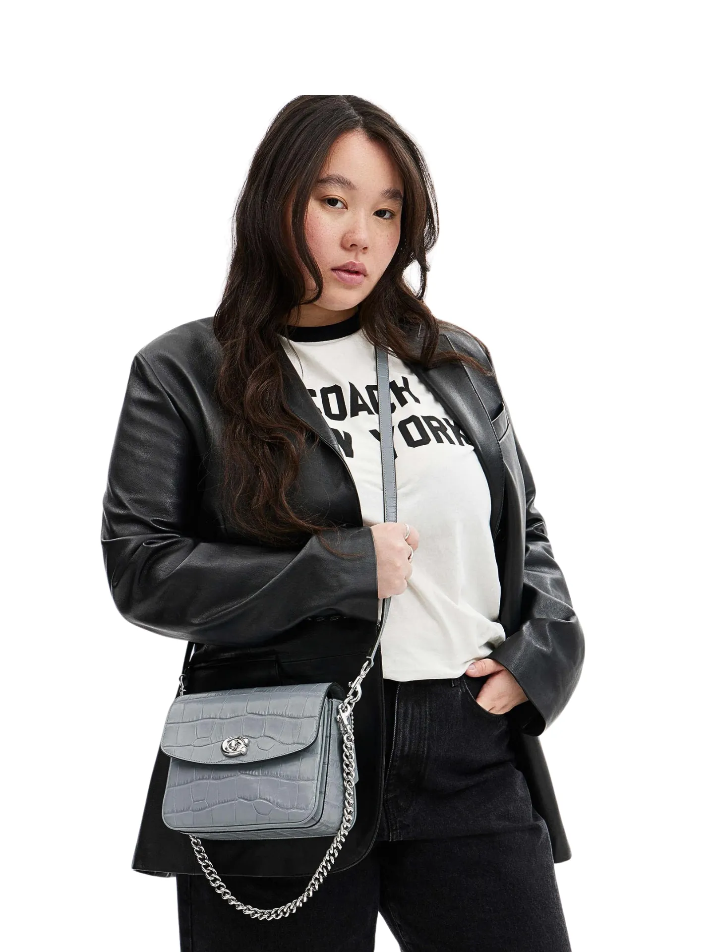 Coach Cassie 19 Croc-Embossed Crossbody Bag Grey Blue