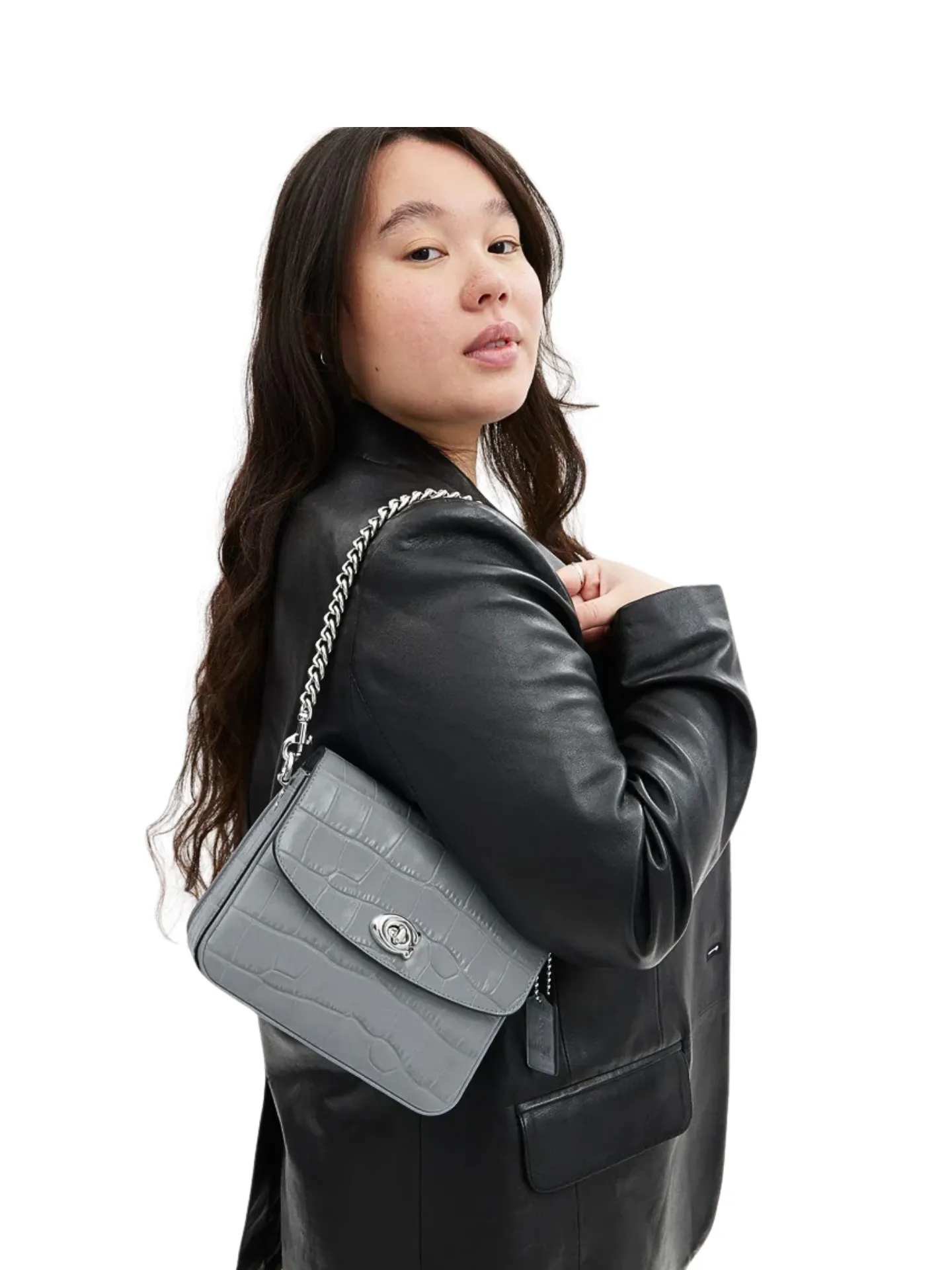 Coach Cassie 19 Croc-Embossed Crossbody Bag Grey Blue