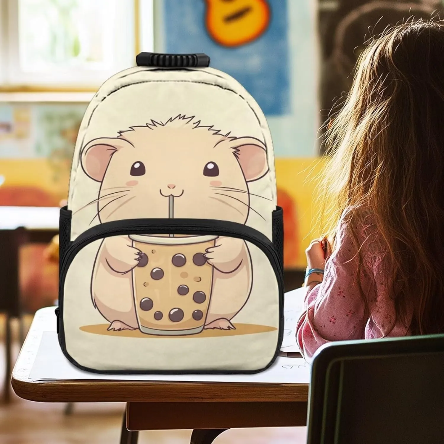 COEQINE Girls School Backpacks Ages 6-8 Capybara School Bag for Kids Lightweight Kawaii Boba Milk Bookbag for Toddler Preschool Kindergarten Small Mini Handbag for Women Tracel Rucksack