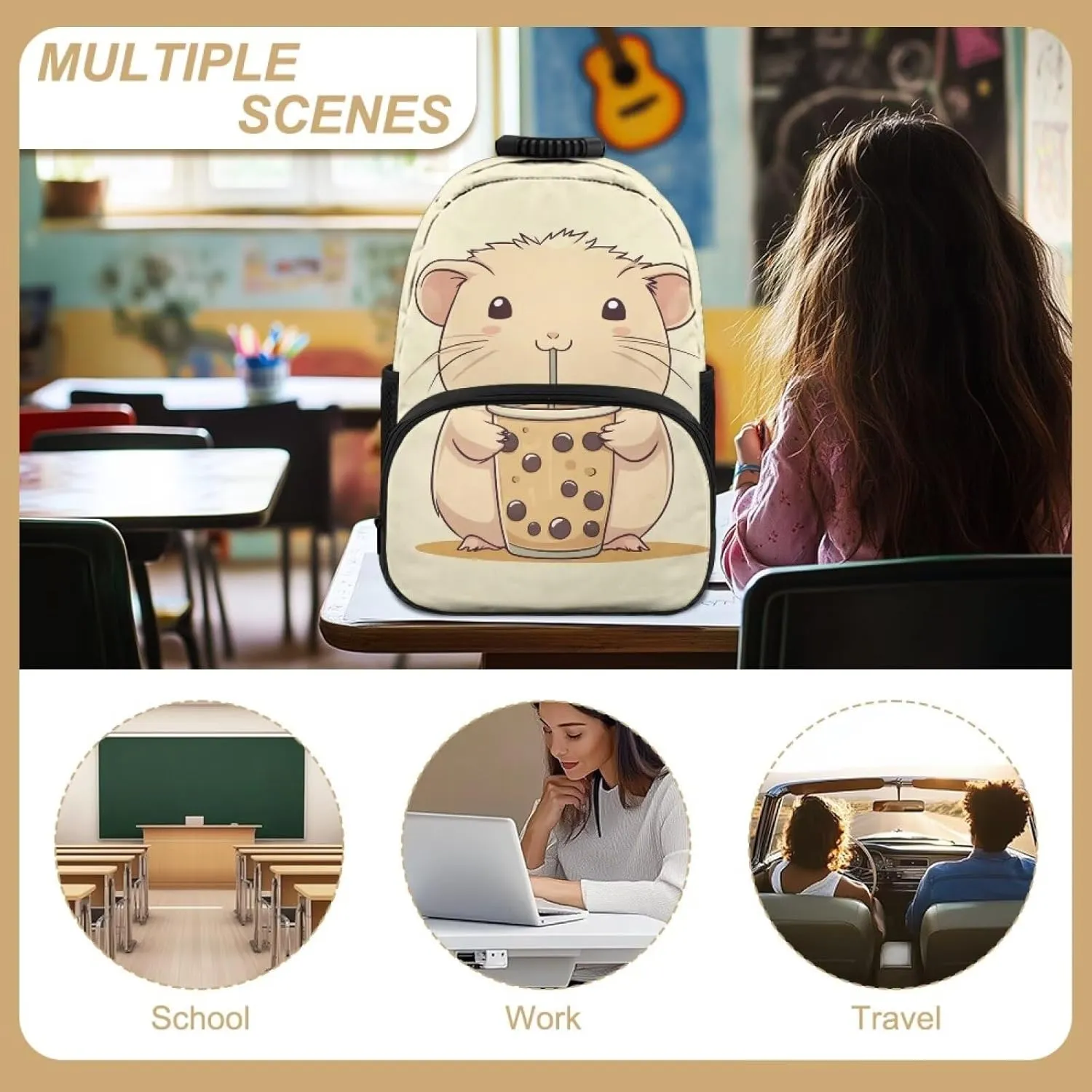 COEQINE Girls School Backpacks Ages 6-8 Capybara School Bag for Kids Lightweight Kawaii Boba Milk Bookbag for Toddler Preschool Kindergarten Small Mini Handbag for Women Tracel Rucksack