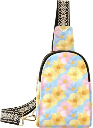 Color Flower Stylish PU Leather Waist Pack Soft Waterproof Crossbody Bag with Metal Hardware Fits Keys Phone Passport for Work Walks Music Fests & Trips