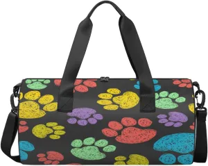 Colorful Cartoon Footprints Sports Duffel Bag, Gym Tote Bag Waterproof Weekender Travel Bag for Overnight Travel Luggage Workout Women Men